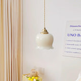 Vintage Brass Petal Glass Pendant Light 1-Light