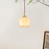 Vintage Brass Petal Glass Pendant Light 1-Light