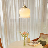 Vintage Brass Petal Glass Pendant Light 1-Light