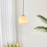Vintage Brass Petal Glass Pendant Light 1-Light