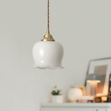 Vintage Brass Petal Glass Pendant Light 1-Light