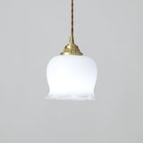 Vintage Brass Petal Glass Pendant Light 1-Light