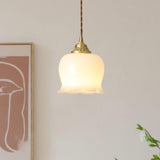 Vintage Brass Petal Glass Pendant Light 1-Light