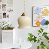 Vintage Brass Petal Glass Pendant Light 1-Light
