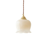 Vintage Brass Petal Glass Pendant Light 1-Light