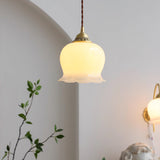 Vintage Brass Petal Glass Pendant Light 1-Light
