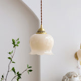 Vintage Brass Petal Glass Pendant Light 1-Light