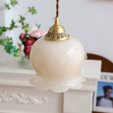 Vintage Brass Petal Glass Pendant Light 1-Light