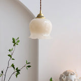 Vintage Brass Petal Glass Pendant Light 1-Light