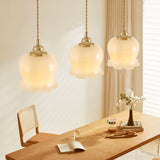 Vintage Brass Petal Glass Pendant Light 1-Light
