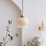 Vintage Brass Petal Glass Pendant Light 1-Light