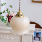Vintage Brass Petal Glass Pendant Light 1-Light