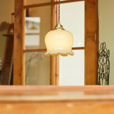 Vintage Brass Petal Glass Pendant Light 1-Light