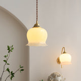 Vintage Brass Petal Glass Pendant Light 1-Light