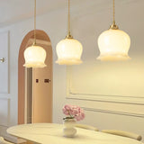 Vintage Brass Petal Glass Pendant Light 1-Light