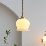 Vintage Brass Petal Glass Pendant Light 1-Light