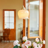 Vintage Brass Petal Glass Pendant Light 1-Light