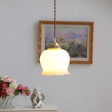 Vintage Brass Petal Glass Pendant Light 1-Light