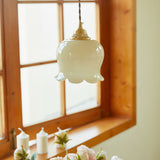Vintage Brass Petal Glass Pendant Light 1-Light