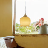 Vintage Brass Petal Glass Pendant Light 1-Light