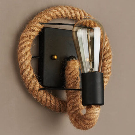 Vintage Rope Round Wall Sconce Lamp 1-Light