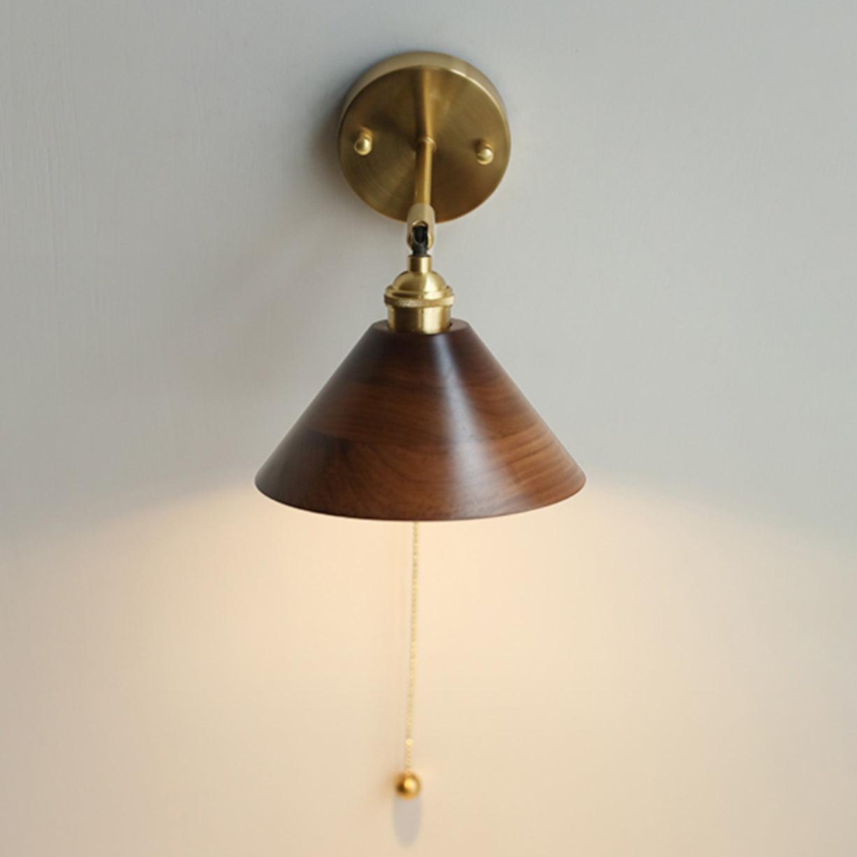Vintage Dome Wooden Brass Wall Sconce 1-Light