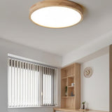 Modern Nordic Round Wooden LED Flush Mount Ceiling 1-Light