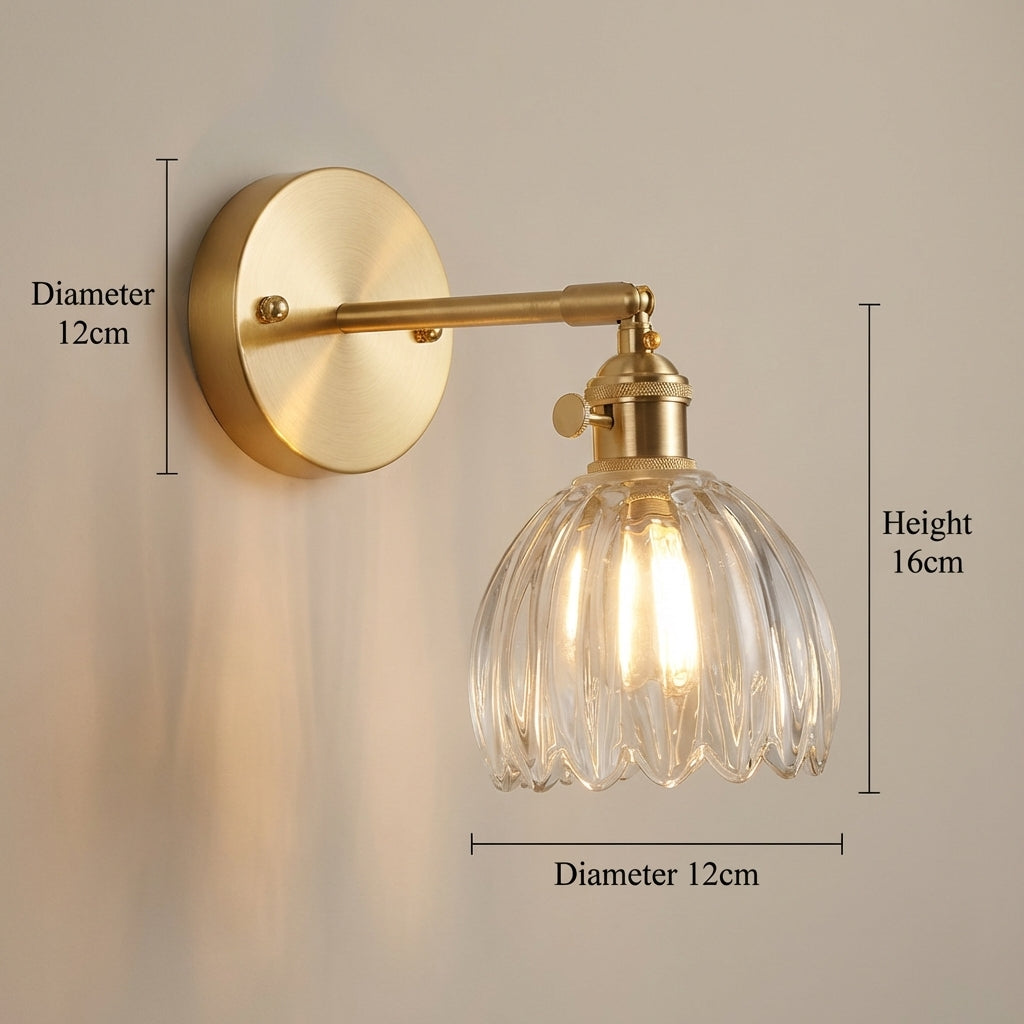 Vintage Brass Tulip Glass Wall Sconce 1-Light Lasson Living