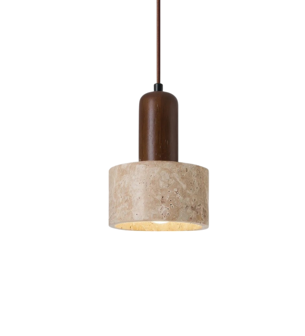 Modern Travertine Wood Cylinder Pendant Light 1-Light Lasson Living