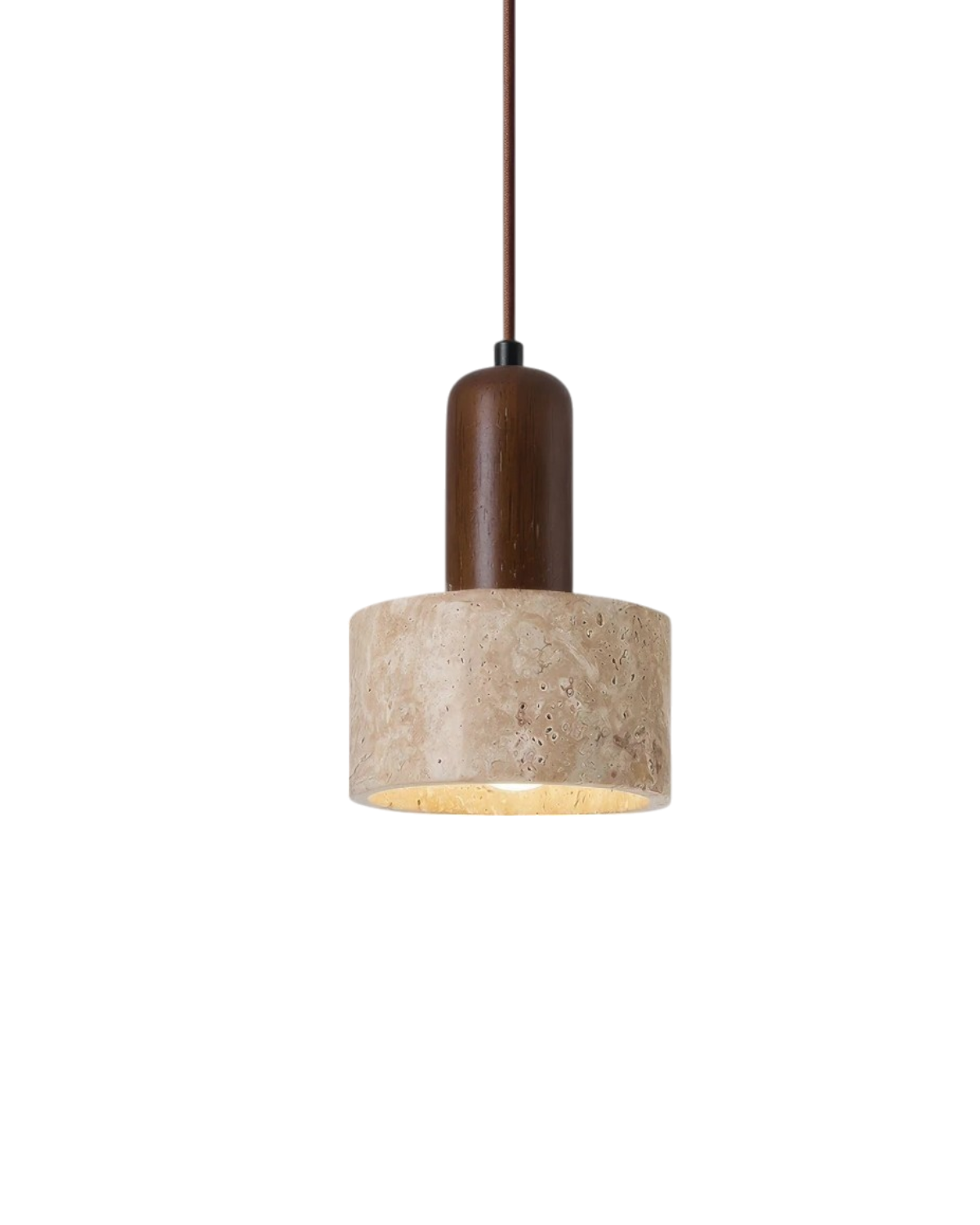 Modern Travertine Wood Cylinder Pendant Light 1-Light Lasson Living