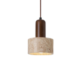 Modern Travertine Wood Cylinder Pendant Light 1-Light Lasson Living