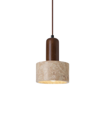 Modern Travertine Wood Cylinder Pendant Light 1-Light Lasson Living