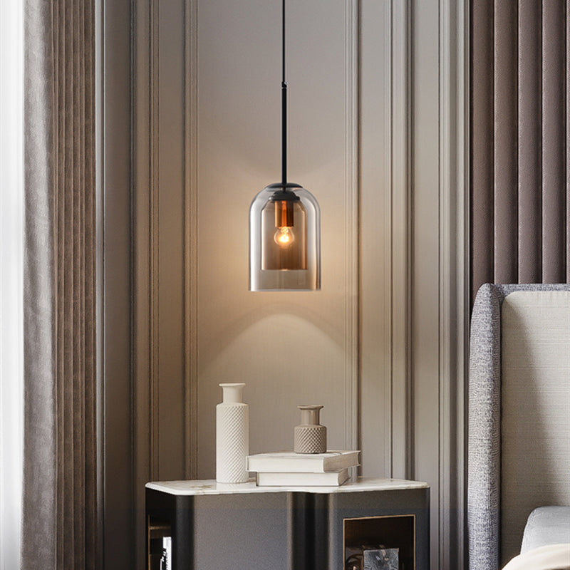 Modern Smoked Glass Cylinder Pendant 1-Light Lasson Living